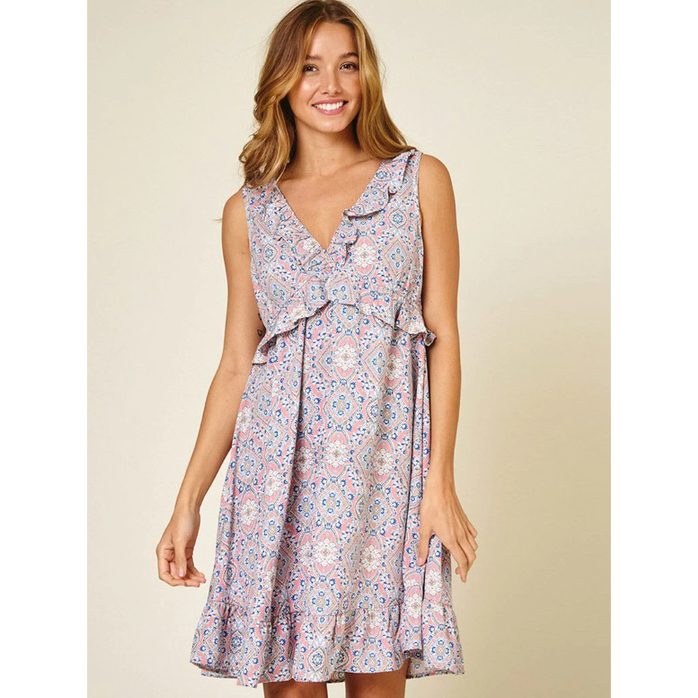 Floral Sleeveless Mini Dress Flowy Casual Summer Size Medium